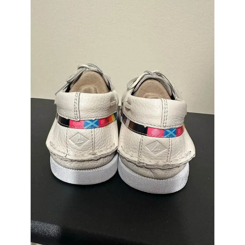 These are Sperry Authentic Original 2-Eye Pride boat shoes Rainbow Sz 11 NWOT
